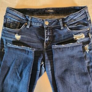 Silver Jeans Co Women's Sam W30/L27 Distressed Dark Wash Denim Jeans CA00508